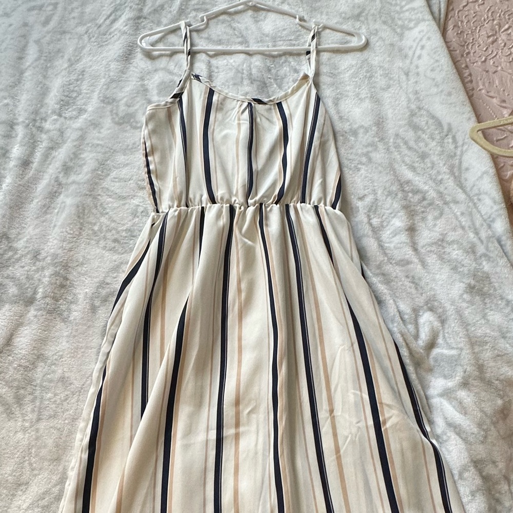 Small SHEIN Striped Navy/Tan Summer Dress